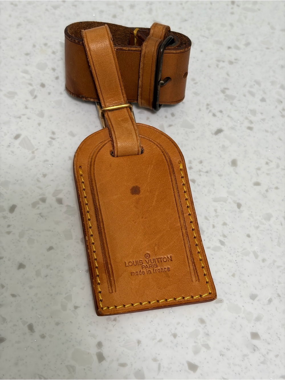 Louis Vuitton Cognac Leather Luggage Tag with Strap